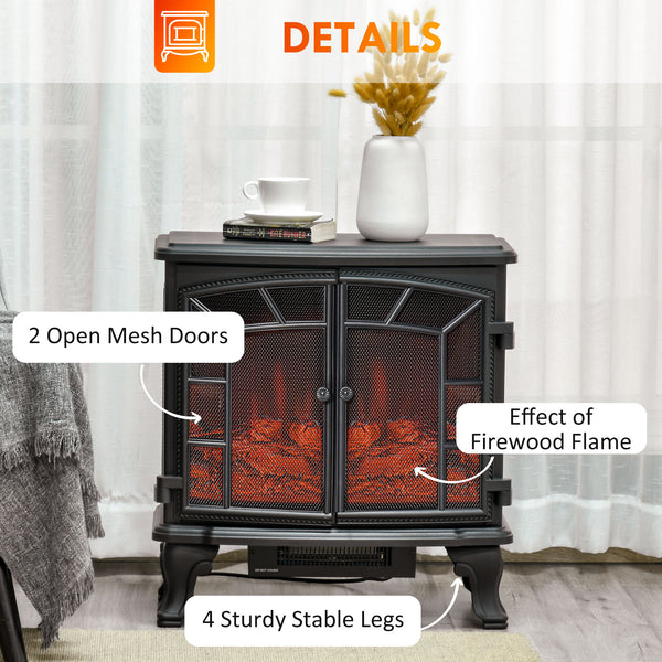 Electric Fireplace with Realistic Flame Effect 750W/1500W, Black