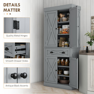 Storage unit with 4 doors, drawer and adjustable shelves, gray
