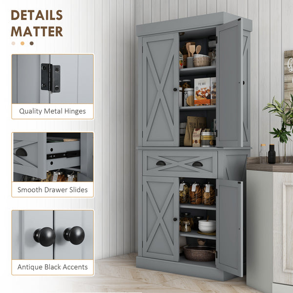 Storage unit with 4 doors, drawer and adjustable shelves, gray