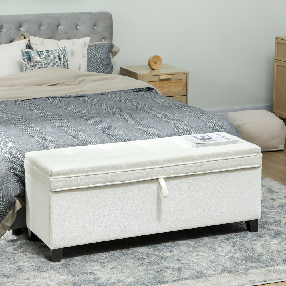 Storage Ottoman Bench with Safety Hinges, Cream White
