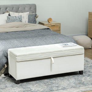 Storage Ottoman Bench with Safety Hinges, Cream White