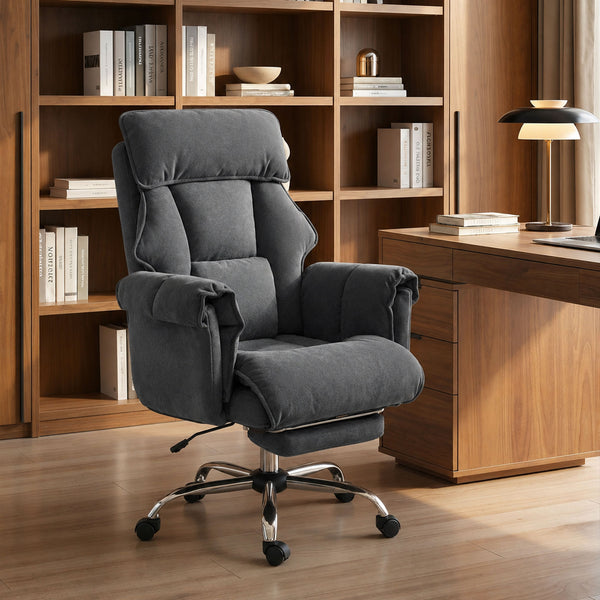 Reclining office chair with footrest, dark gray
