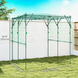 Garden arch for climbing cucumbers with support netting, green