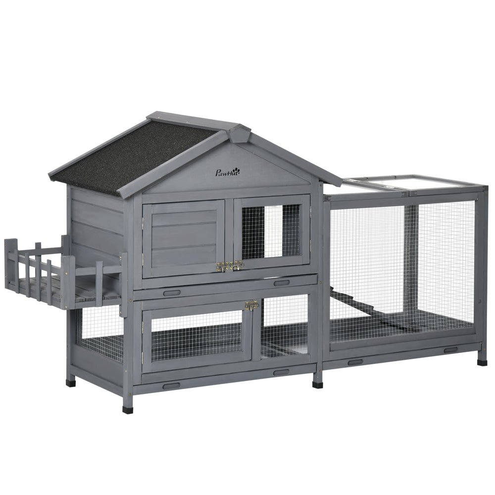 Wooden hutch with opening roof and storage box, dark grey
