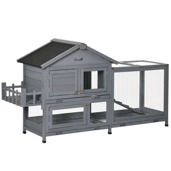 Wooden hutch with opening roof and storage box, dark grey