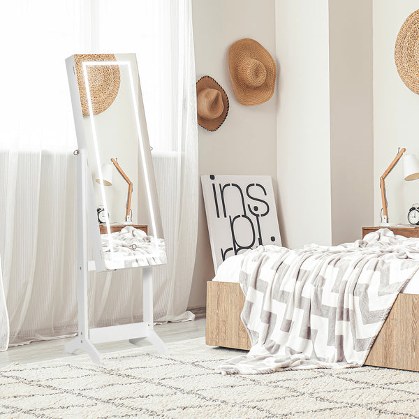 Lockable jewelry cabinet with LED lighting, white