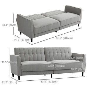 Convertible sofa bed in tufted fabric with adjustable backrest, gray