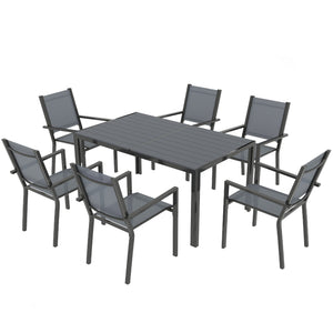 7-Piece Outdoor Dining Set with Stackable Chairs, Rustproof Steel
