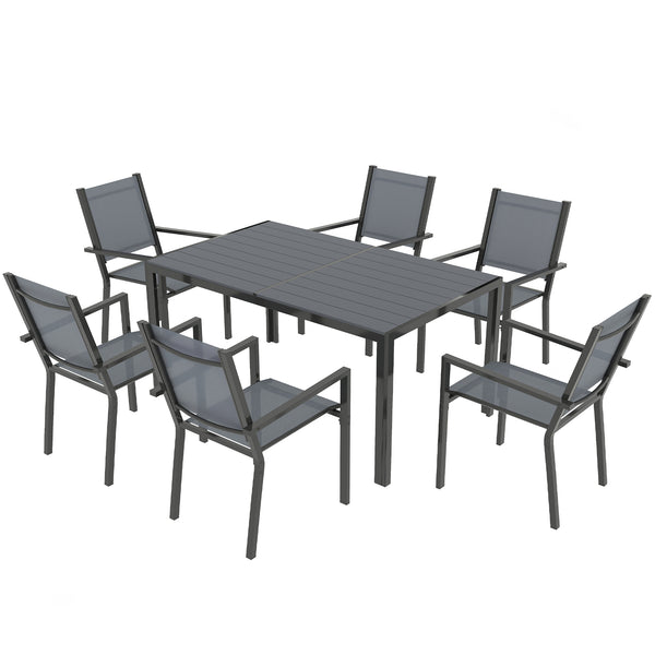7-Piece Outdoor Dining Set with Stackable Chairs, Rustproof Steel