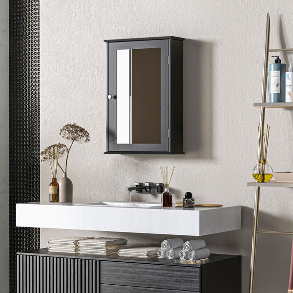 Wall-mounted medicine cabinet with mirror, door and shelves, black
