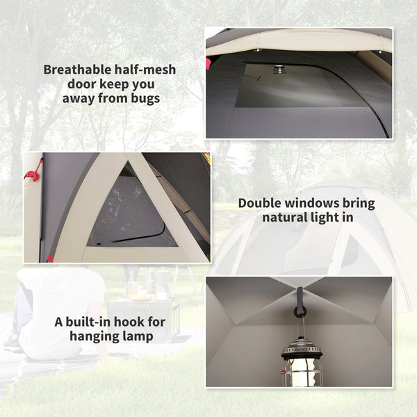 Camping tent with integrated groundsheet and hook