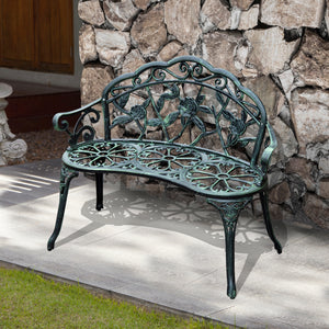 Antique Rose Style Cast Aluminum Outdoor Garden Bench Green