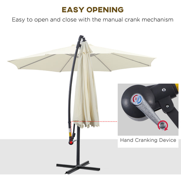 Offset Umbrella for Outdoor Market Hanging Banana Umbrella Offset Sunshade Crank Handle Cross Base Beige