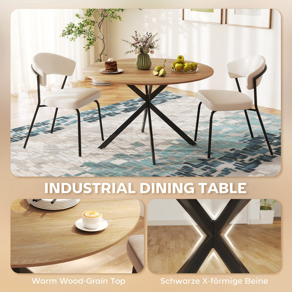 47" Round Industrial Kitchen Dining Table for 4, Steel Legs, Brown
