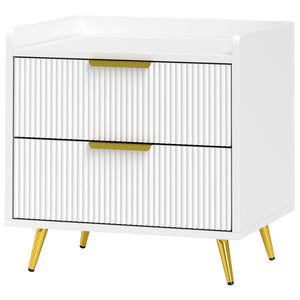 Bedside table with 2 drawers and gold metal legs, white