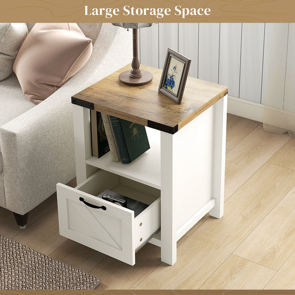 Farmhouse style side table with storage, white