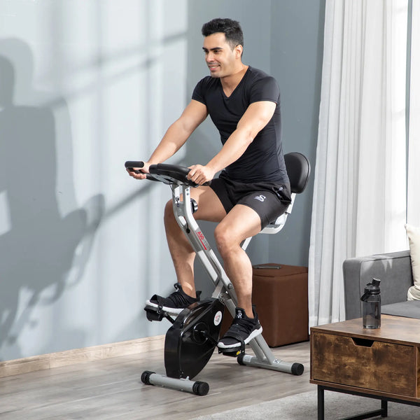 Folding exercise bike with 8 magnetic resistance levels, black and gray