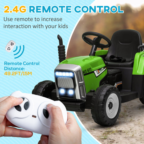 12V Electric Tractor with Trailer, Green