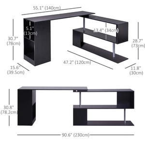 360° Swivel Corner Desk with 3-Tier Shelves, Black