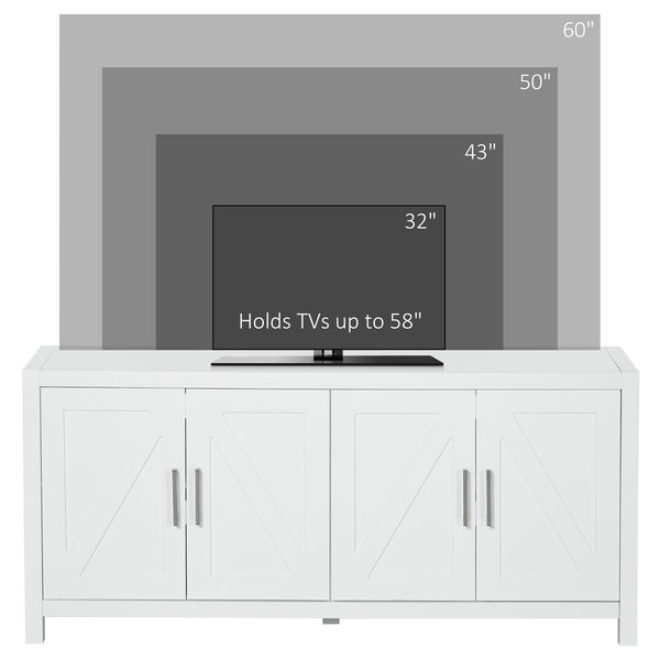 Buffet/TV stand with barn doors, 4 cable management holes, white