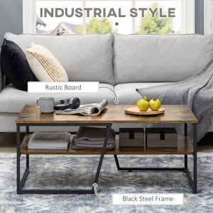Industrial Two-Tier Coffee Table with Storage Shelf, Rustic Brown