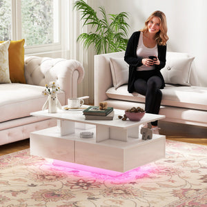 Coffee table with RGB LED lighting and 4 drawers, glossy white