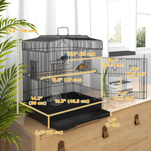 58cm Bird Cage, Finches, Canaries, Parrots with Doors and Perches, 2 Feeders, Pet Supplies, Black 