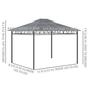 10' x 12' Gazebo with Double PC Hardtop, Steel Frame, Netting &amp; Curtains, Khaki