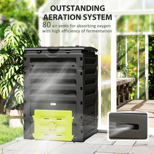 Garden composter with 80 ventilation holes and 2 sliding doors, 450 L, yellow