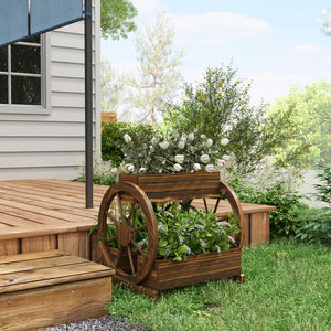 Two-tier raised wooden planter with drainage holes