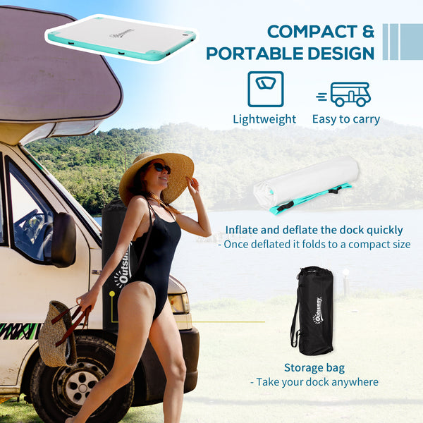 Floating dock with air pump and backpack