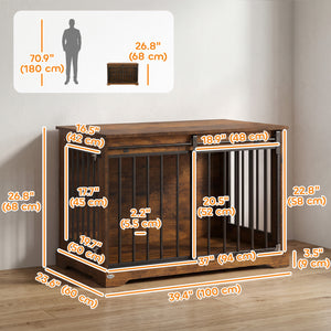 Sliding Door Dog Crate Furniture, 100 cm, Black and Wood Effect