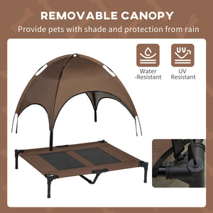 Elevated dog bed with canopy, coffee color