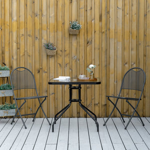Square dining table with parasol hole and tempered glass top, black