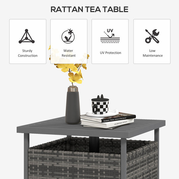 Wicker patio coffee table with parasol hole - Heather Grey