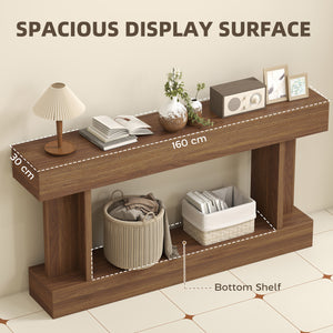Vintage-style console table, narrow, with storage shelf, dark brown