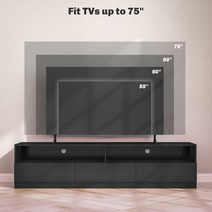 TV stand with LED lighting for TVs up to 75 inches, glossy black