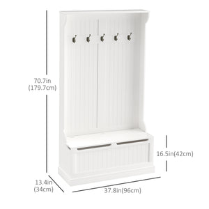 3-in-1 entryway coat rack with storage bench and 5 double hooks – Cream white