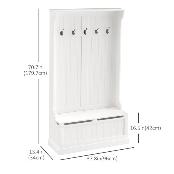 3-in-1 entryway coat rack with storage bench and 5 double hooks – Cream white