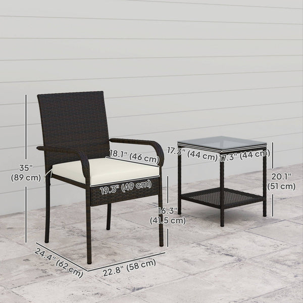 3-piece wicker garden furniture set with stackable chairs, brown