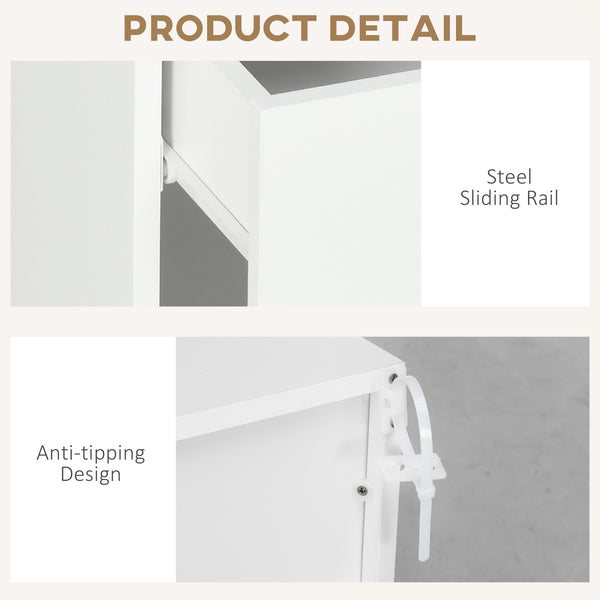 Bedside table with LED lighting and remote control, white