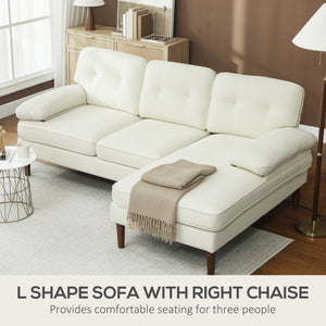 Modern corner sofa with right chaise longue, wooden legs, cream white