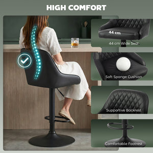 Black Faux Leather Adjustable Bar Stools, Set of 2