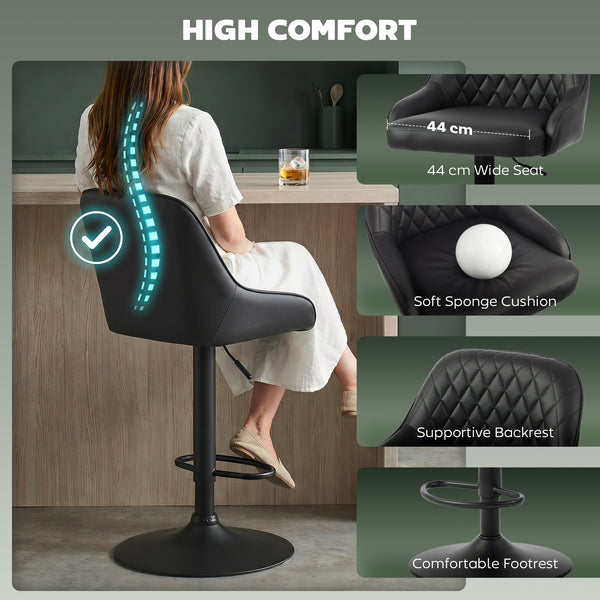 Black Faux Leather Adjustable Bar Stools, Set of 2