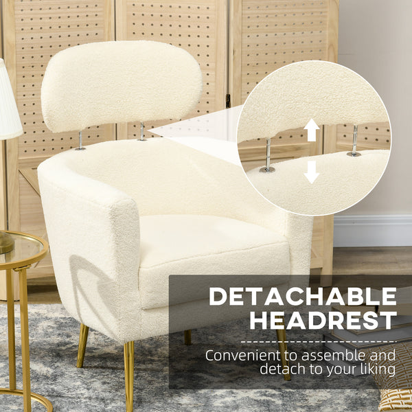 Barrel accent chair with removable headrest, cream white