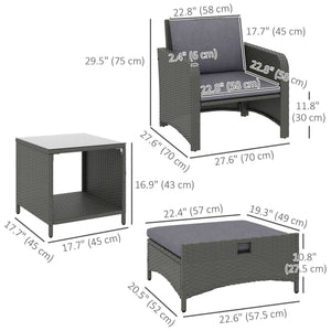 5 Piece Rattan Furniture Set with Two-Tier Coffee Table and Ottomans, Grey