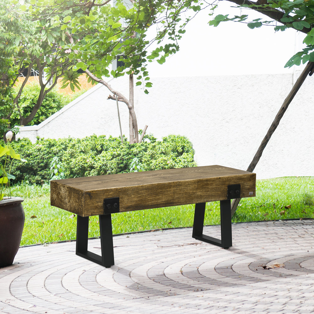 Garden bench with metal legs, rustic wood-effect concrete