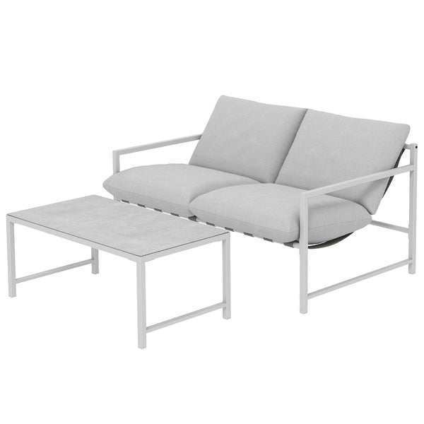 2-Piece Patio Furniture Set with Thick Cushions and Coffee Table, Light Gray