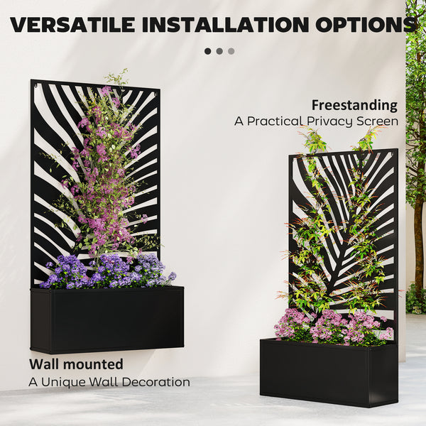 Metal planter with trellis for climbing plants