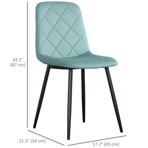 Set of 4 upholstered chairs with steel legs, green